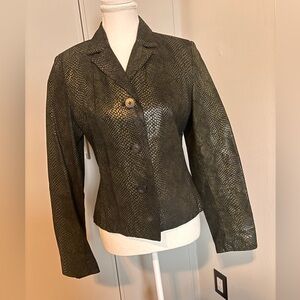 Danier Leather Olive Snake Print Women's Blazer and Pants Suit